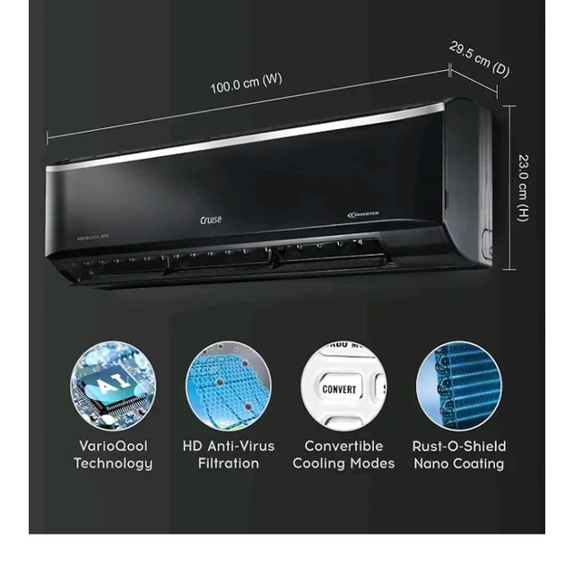 Cruise 1.5 Ton 5 Star VarioQool Pro Inverter Split AC (CWCVBM-VP3F185BL)
Cooling at 55°C | High ISEER Rating |100% Copper | Convertible 5-in-1 | 4 Way Swing | EEV Tech | PM2.5 Filter, Backlit Remote