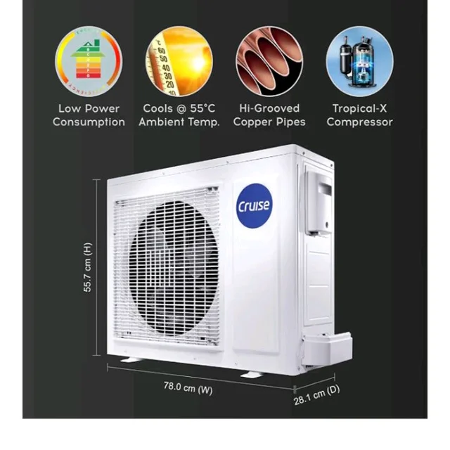 Cruise 1.5 Ton 5 Star VarioQool Pro Inverter Split AC (CWCVBM-VP3F185BL)
Cooling at 55°C | High ISEER Rating |100% Copper | Convertible 5-in-1 | 4 Way Swing | EEV Tech | PM2.5 Filter, Backlit Remote