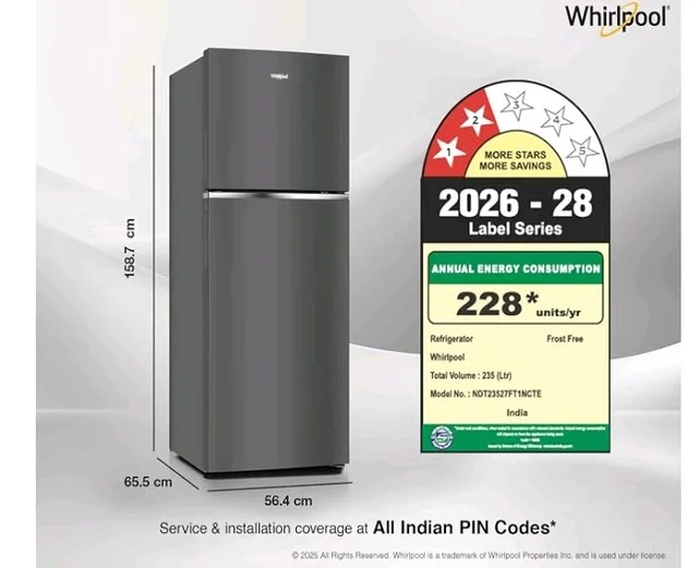 Whirlpool 235 L 2 Star Frost-free inverter Double Door Refrigerator (NEO SP278 PRM LUNAR BLACK(2S)-Y, 2026 Model)