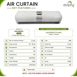 DOLPHY Air Curtain with Single Door Sensor & Remote - 700 W (5 Feet)