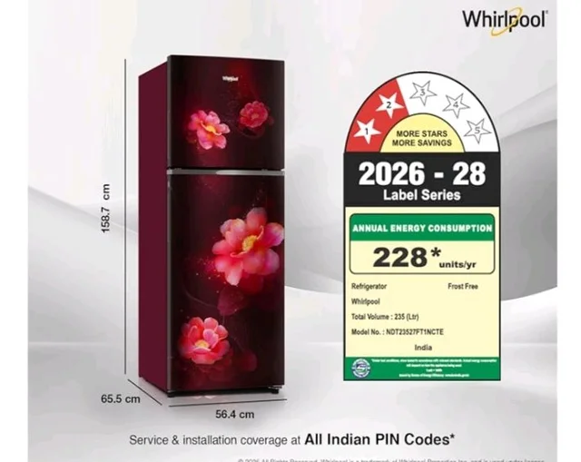 Whirlpool 235 L 2 Star Frost-free inverter Double Door Refrigerator (NEO SP278 PRM WINE ROSE(2S)-Y, 2026 Model)