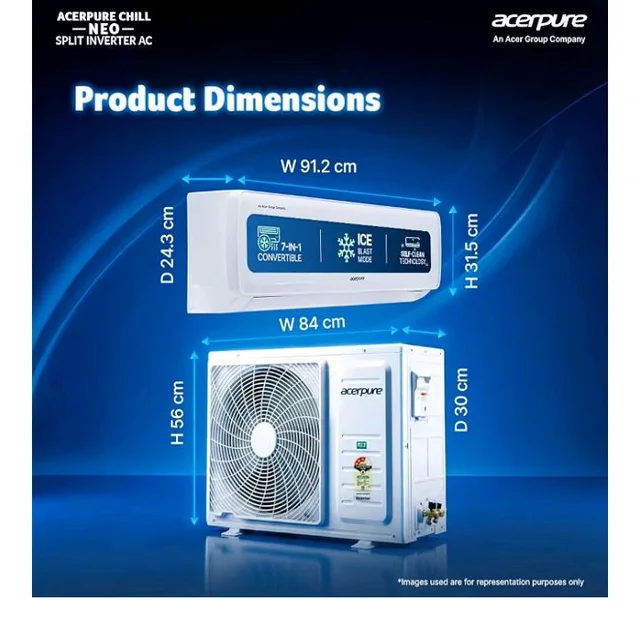 Acerpure Smart Choice Chill Neo 1.5 Ton 3 star 4800W AC5IPG61.5TN3W48W 7 in 1 Convertible, Ice Blast Mode, 4 way swing, Cooling @ 58 degree