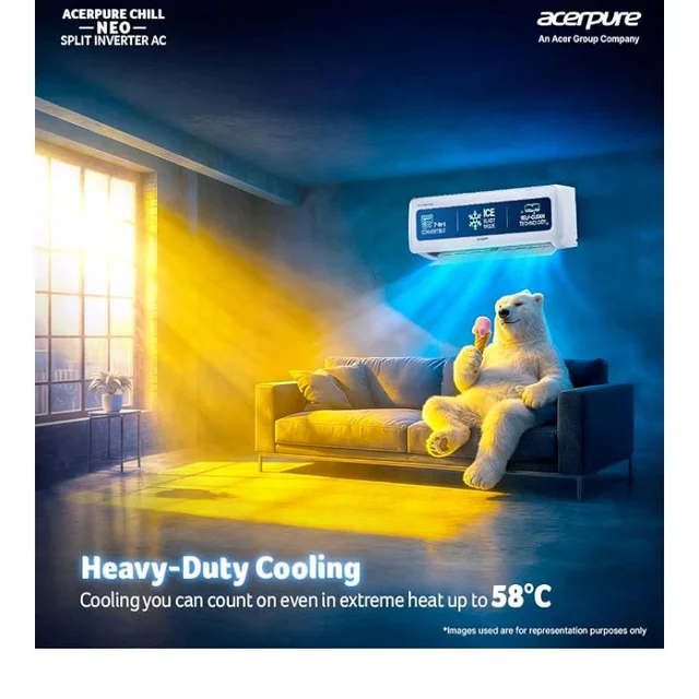 Acerpure Smart Choice Chill Neo 1.5 Ton 3 star 4800W AC5IPG61.5TN3W48W 7 in 1 Convertible, Ice Blast Mode, 4 way swing, Cooling @ 58 degree