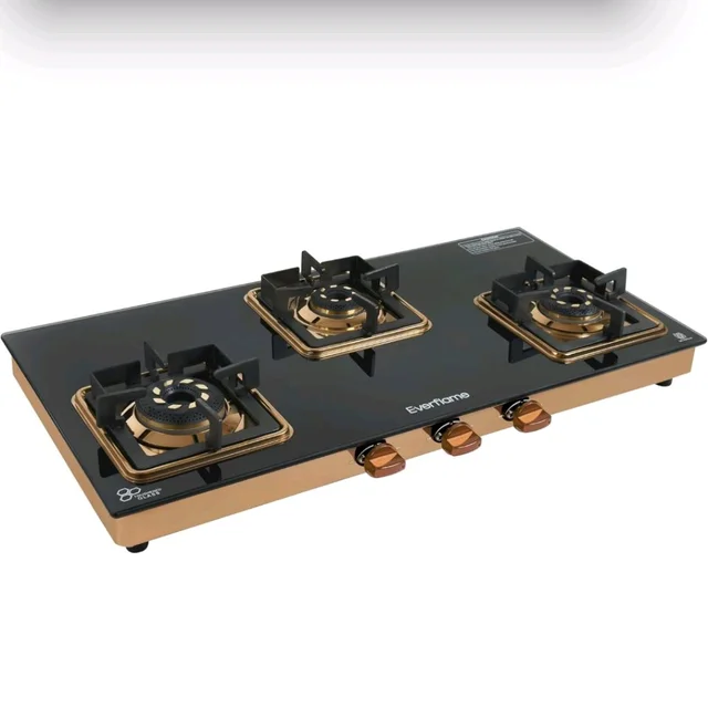 Everflame Aurum 3 Burner Gas Stove | ISI Certified | Manual Ignition LPG Gas Stove | 5G Brass Burner | 5 Years Warranty on (Glass & Burners) + 2 Years Comprehensive Warranty + Doorstep Service