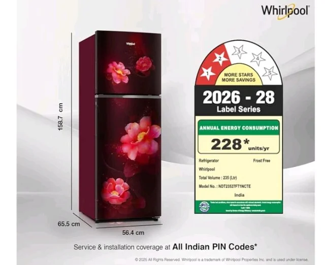 Whirlpool 235 L 2 Star Frost-free inverter Double Door Refrigerator (NEO SP278 PRM WINE ROSE(2S)-Y, 2026 Model)