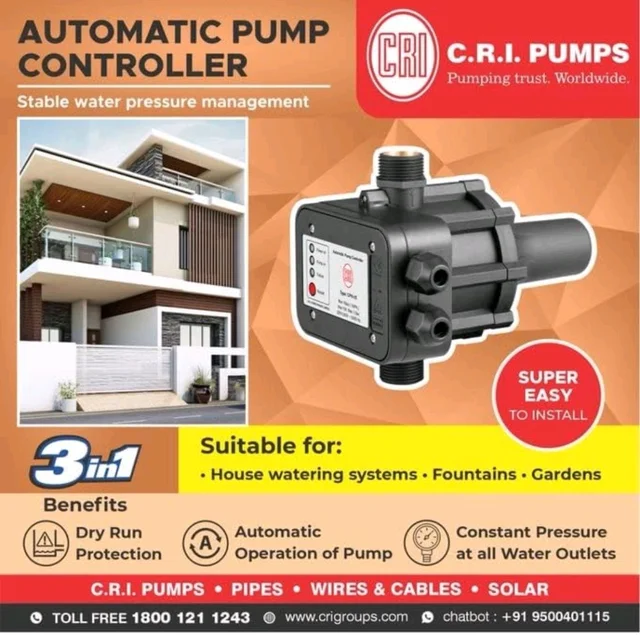 CRI Pressure Booster Pump with CRI Automatic Pump Controller (copper winding) (0.5 HP, MIKI series)