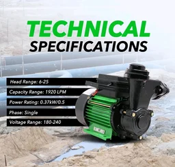 AEGON 0.5 HP Self Priming Water Pump for Home, Garden & Agriculture | Single Phase Monoblock Motor | 2800 RPM | 180–240V | 6 Months Warranty