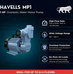 Havells Monoblock Water Motor Pump MP1 I1hp water pump | Copper Winding, High Flow Rate, 180-260 V Range | Overheat Protection, Durable, Rust Resistant | For Home, Apartment | 1 Yr Warranty.