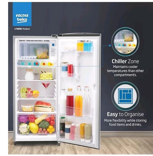Voltas Beko, A Tata Product 183 L, 2-Star Single Door Direct Cool Refrigerator with Fresh Box Technology (RDC215C / 2S0XIR0M0000GO, Hairline Silver)
