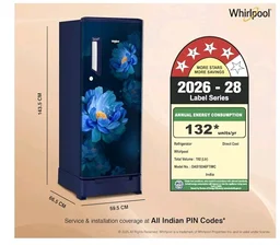 Whirlpool 192 L 4 Star Icemagic Powercool Direct-Cool Single Door Refrigerator with Base Drawer (215 IMPC ROY 4S SAPPHIRE PEONY-Y, Blue, 2026 Model)