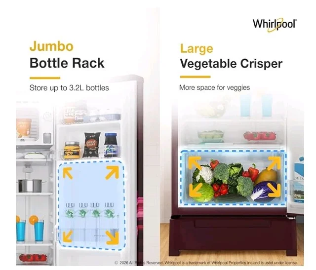 Whirlpool 192 L 4 Star Direct-Cool Single Door Refrigerator with Base Drawer (215 IMPC ROY 4S Wine PEONY-Y, Red, 2026 Model)
Product Images and Videos (AI-Generated Alt Text)