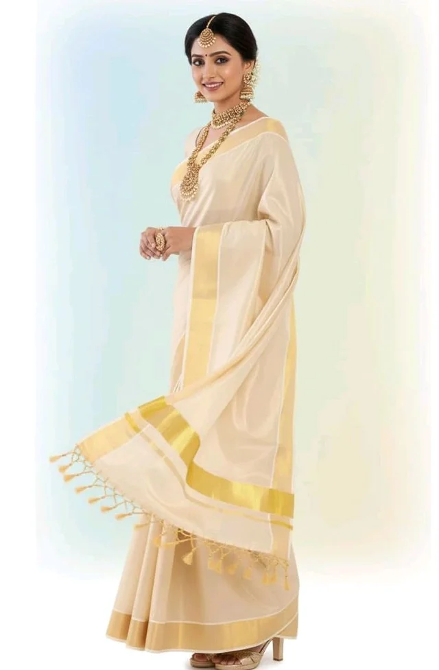 Women’s Kerala Tissue Plain Saree with Running Blouse| Onam & Vishu Kani Special | Traditional Kasavu White Colour
100+ bought in past month