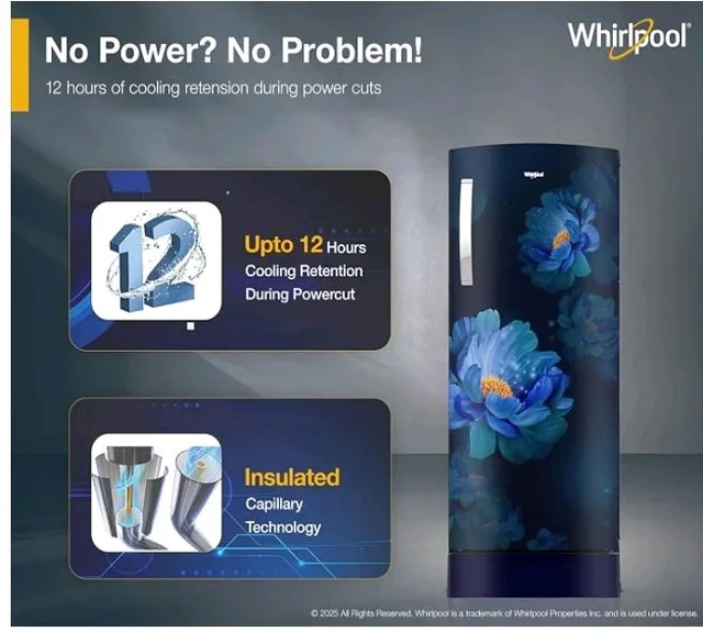 Whirlpool 207 L 5 Star Icemagic Pro Inverter Direct-Cool Single Door Refrigerator (230 IMPRO ROY 5S INV SAPPHIRE PEONY-Y, Blue, 2026 Model)
