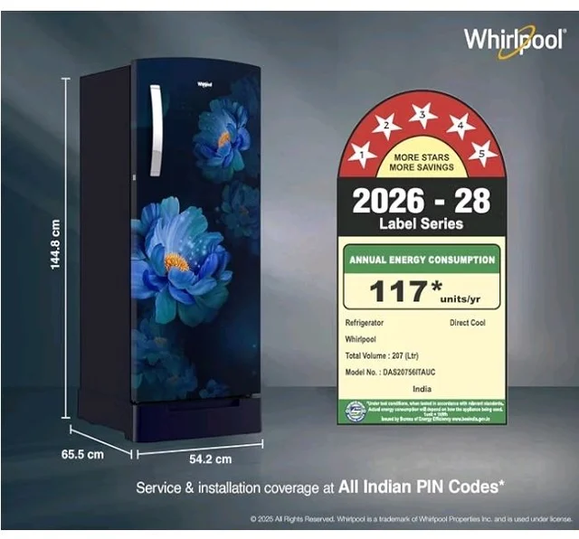 Whirlpool 207 L 5 Star Icemagic Pro Inverter Direct-Cool Single Door Refrigerator (230 IMPRO ROY 5S INV SAPPHIRE PEONY-Y, Blue, 2026 Model)
