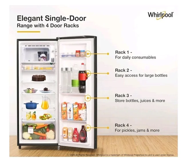 Whirlpool 207 L 5 Star Icemagic Pro Inverter Direct-Cool Single Door Refrigerator (230 IMPRO PRM 5S INV ALPHA STEEL-Y, Grey, 2026 Model)