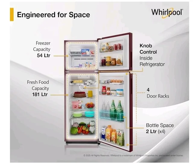 Whirlpool 235 L 2 Star Frost-free inverter Double Door Refrigerator (NEO SP278 PRM WINE ROSE(2S)-Y, 2026 Model)