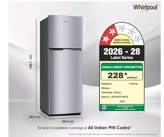 Whirlpool 235 L 2 Star Frost-free inverter Double Door Refrigerator (NEO SP278 PRM LUNAR STEEL(2S, 2026 Model)-Y, 2026 Model)