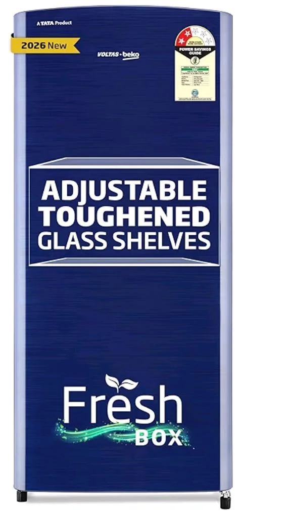 Voltas Beko, A Tata Product 183 L, 2-Star Single Door Direct Cool Refrigerator with Fresh Box Technology (RDC215C / 2S0XER0M0000GO, Hairline Blue)