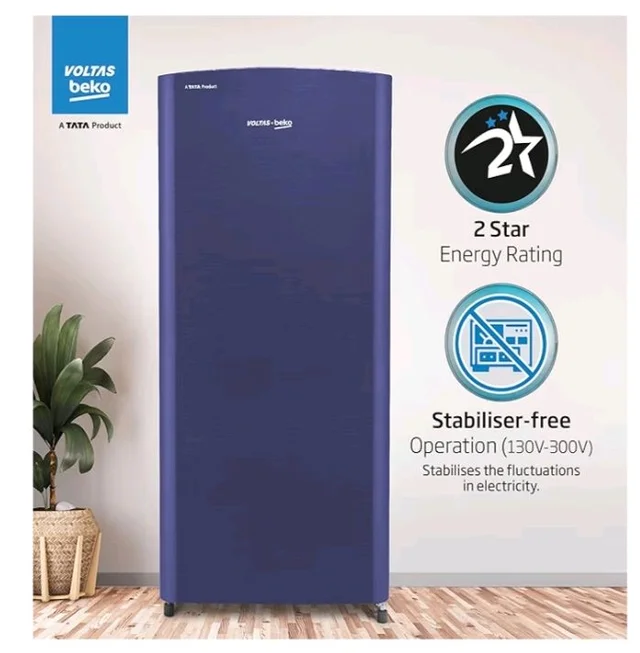 Voltas Beko, A Tata Product 183 L, 2-Star Single Door Direct Cool Refrigerator with Fresh Box Technology (RDC215C / 2S0XER0M0000GO, Hairline Blue)