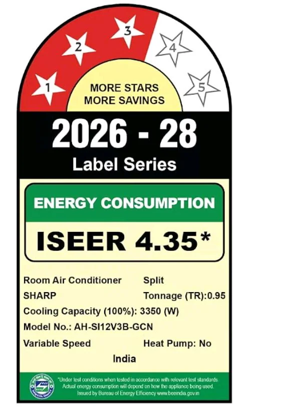 Sharp 0.95 Ton 3 star, New Star Rated,Split AC (4 Way Swing, 100% copper, Hi-Tech Inverter Compressor, 7in1 Convertible, Turbo cool, Dust filter) - AH-SI12V3B-GCN, White