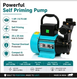 Havells JOY1 Ultra Self Priming Monoblock Pump 1 HP (0.75 kW) | 25x25 mm | 24m Head | 2650-700 LPH | Single Phase Water Pump for Home | Tank | Garden