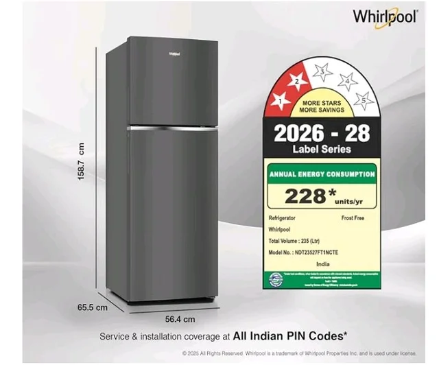 Whirlpool 235 L 2 Star Frost-free inverter Double Door Refrigerator (NEO SP278 PRM LUNAR BLACK(2S)-Y, 2026 Model)