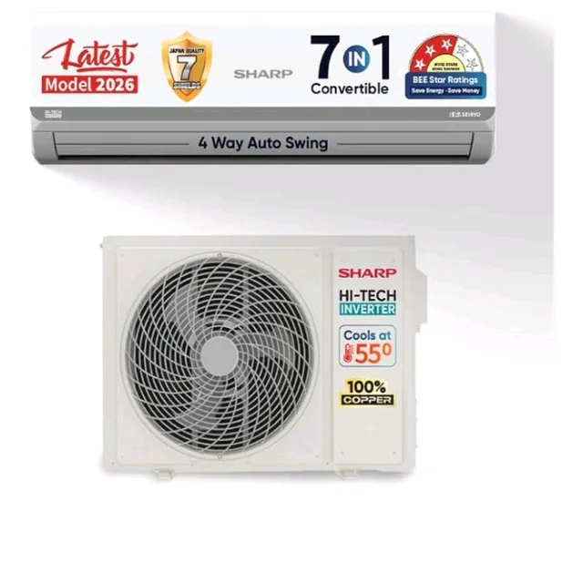 Sharp 0.95 Ton 3 star, New Star Rated,Split AC (4 Way Swing, 100% copper, Hi-Tech Inverter Compressor, 7in1 Convertible, Turbo cool, Dust filter) - AH-SI12V3B-GCN, White