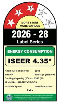 Sharp 0.95 Ton 3 star, New Star Rated,Split AC (4 Way Swing, 100% copper, Hi-Tech Inverter Compressor, 7in1 Convertible, Turbo cool, Dust filter) - AH-SI12V3B-GCN, White