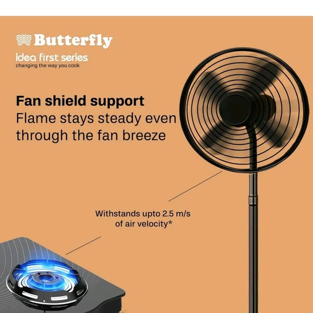 Butterfly Renz 2 Open Burner 3 Star Glass Top Gas Stove | Fan Shield | Leak Proof European Valve | Rust Resistant Frame | Patented Lift Lock | 8Mm Tempered Designer Glass | 2 Years Product Warranty