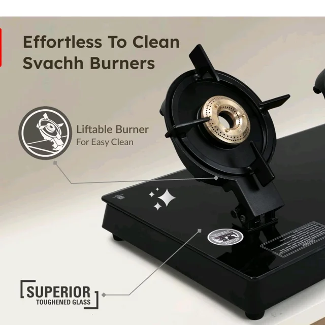 Prestige Svachh Neo GTSN 02 Toughened Glasstop Gas Stove with Liftable 2 Burners (Black)