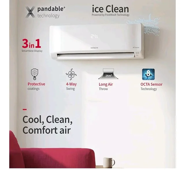 Hitachi Smart Choice 1.5 Ton 3 Star, New Star rated, Inverter Split AC(Copper, Smart View Display, 4 Way Swing,RAS.D318PCD2BS1, White)