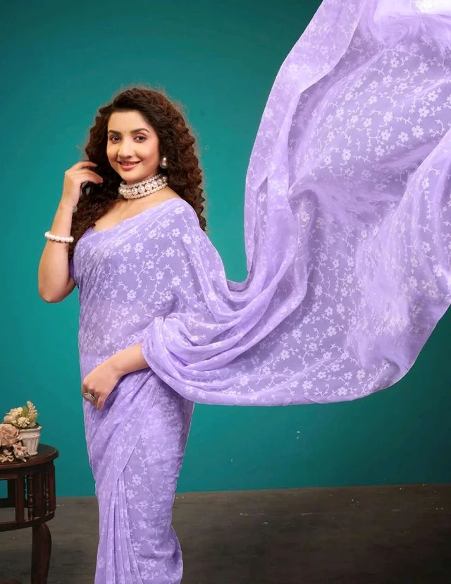 Garden Vareli Viscose Brasso Floral Print Saree