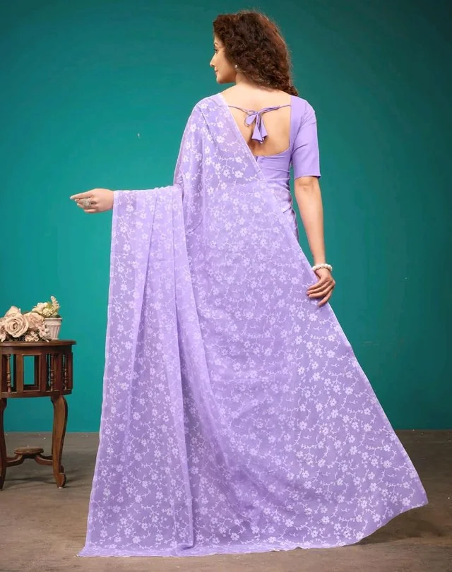 Garden Vareli Viscose Brasso Floral Print Saree