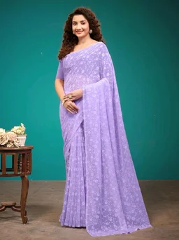 Garden Vareli Viscose Brasso Floral Print Saree