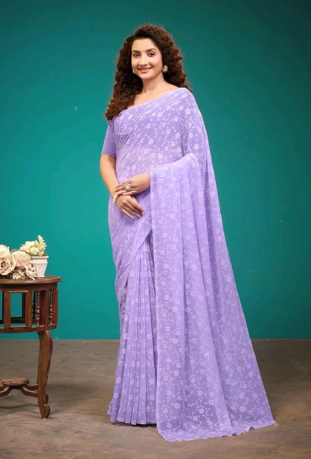 Garden Vareli Viscose Brasso Floral Print Saree