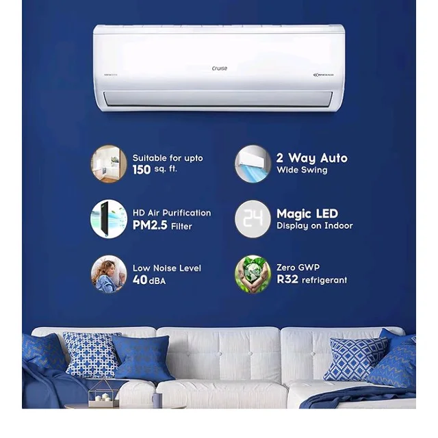 Cruise 1.5 Ton 3 Star VarioQool Inverter Split AC (New BEE, CWCVBM-VQ3D173)
Heavy Duty Cooling at 55°C | 120–150 sqft |100% Copper | Convertible 5-in-1 | Monsoon Comfort | PM2.5 Filter | Anti-Rust Tech