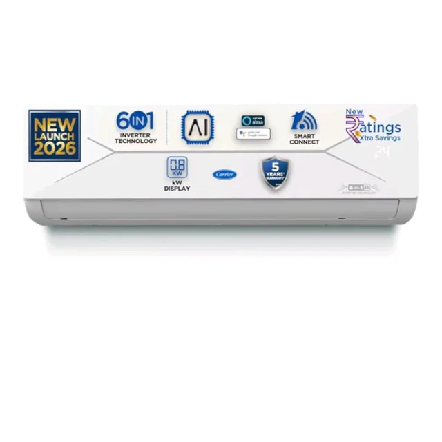 Carrier 1.5 Ton 3 Star Wi-Fi Smart Flexicool Inverter Split AC (Copper, Convertible 6-in-1 with Wi-Fi with Geo-Fencing, Smart Energy Display, New BEE rated,