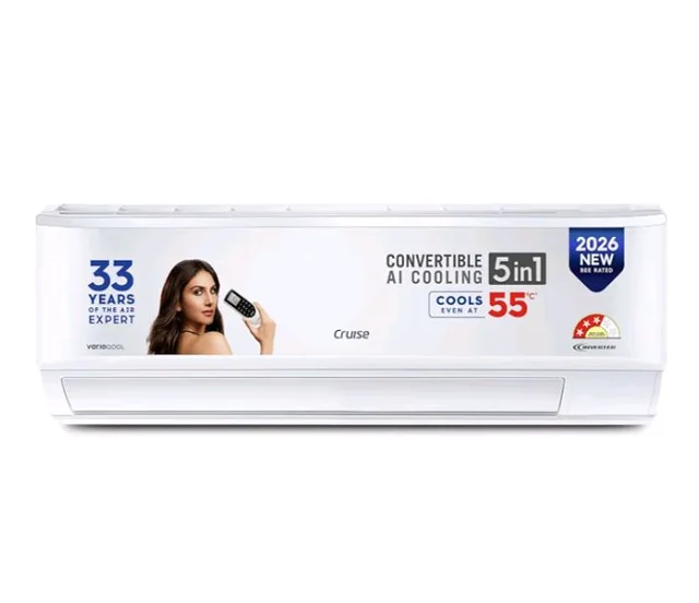 Cruise 1 Ton 3 Star VarioQool Inverter Split AC (2026, CWCVBM-VQ1D123)
Fast Cooling at 50 °C | 80–110 sq ft |100% Copper | Convertible 5-in-1 | Monsoon Comfort | PM 2.5 Filter | Anti-Rust Tech