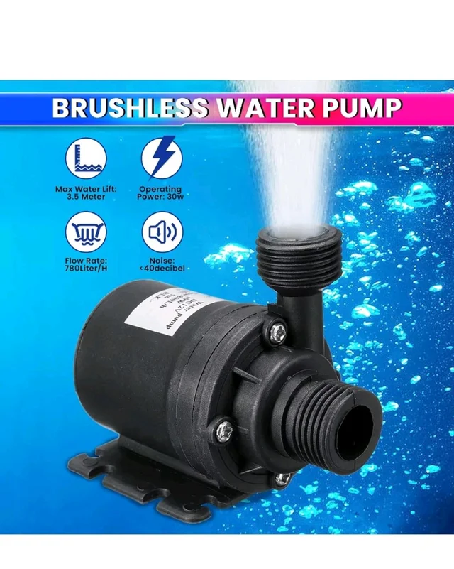 amiciFlo DC 24V Water Pump | Ultra-Quiet Submersible Pump with 780L/H Flow and 3.5M Lift Height, Durable Brushless Motor