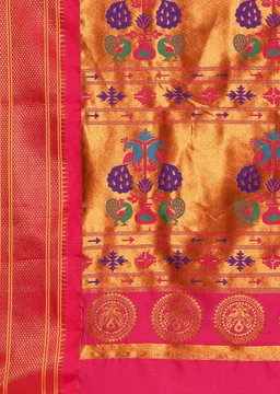 Varkala Silk Sarees Maharani Paithani Saree 5.5 Meter Silk Blend with Copper Zari Peacock Pallu & Unstitched Blouse Piece | Traditional Ethnic Wear Saree for Wedding, Festive & Party Occasion