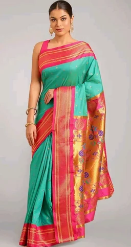 Varkala Silk Sarees Maharani Paithani Saree 5.5 Meter Silk Blend with Copper Zari Peacock Pallu & Unstitched Blouse Piece | Traditional Ethnic Wear Saree for Wedding, Festive & Party Occasion