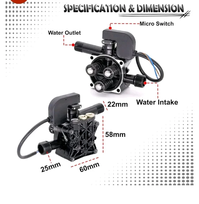 Digital Craft Portable High Pressure Water Pump Accessories - Car Washer/Pressure Washer Pump Replacement Part Assembly - Heavy Duty Complete Set