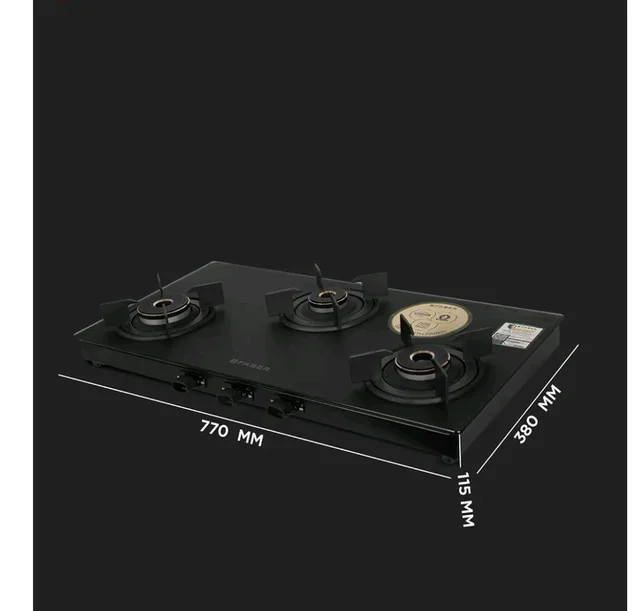 Faber Nebula Black Matt Glass Finish Cooktop |3 Brass Burners - Jumbo, Medium & Small | Manual Ignition| Heavy Pan Support With ABS Knobs| 5Yr Warranty on Glass & Burners by Faber|Cooktop Nebula3BB BK