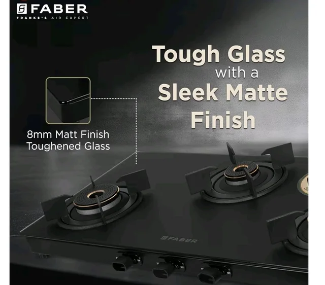 Faber Nebula Black Matt Glass Finish Cooktop |3 Brass Burners - Jumbo, Medium & Small | Manual Ignition| Heavy Pan Support With ABS Knobs| 5Yr Warranty on Glass & Burners by Faber|Cooktop Nebula3BB BK