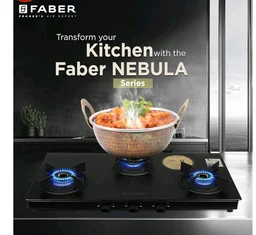 Faber Nebula Black Matt Glass Finish Cooktop |3 Brass Burners - Jumbo, Medium & Small | Manual Ignition| Heavy Pan Support With ABS Knobs| 5Yr Warranty on Glass & Burners by Faber|Cooktop Nebula3BB BK