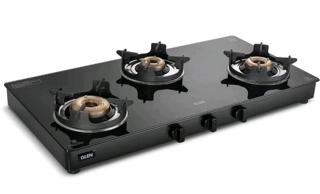Glen 3 Burner PNG Gas Stove | Crown Pan Supports | Brass Burners
5 Years Warranty on Glass, Valve And Burners | Toughened Glass Top | Manual Ignition | 360° Revolving Nozzle