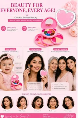 Kedar 3-Layer Makeup Set for Women and Kids, Compact Beauty Box, Multicolor
with Eyeshadows, Blusher, Compact, Lip Colors, Sponge & Applicator