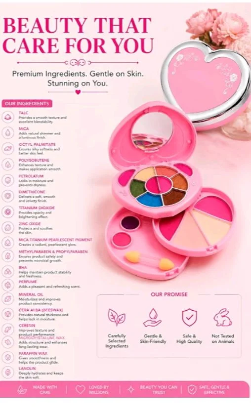 Kedar 3-Layer Makeup Set for Women and Kids, Compact Beauty Box, Multicolor
with Eyeshadows, Blusher, Compact, Lip Colors, Sponge & Applicator