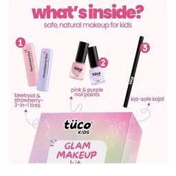 Tuco Kids Makeup Kit for Girls, Real Safe Set, Birthday Gift, Ages 6-12
Lipstick, Nail Paint, Lip Balm & Eye Shadow Included. Organic, Non-Toxic Formulas. Cruelty-Free. Gift-Ready Kids Makeup Box.
