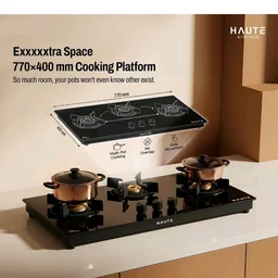 Visit the store, Haute Kitchen
Haute Kitchen
Visit the store
4.3
4.3 out of 5 stars
(1,307)
Haute Evoque series 3.0 Black 3 Burner Manual Stove | 8 MM Atom Glass | ISI certified |Door Step Service |10 Year Warranty by Haute Home